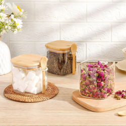 Glass Jar with Wooden Lid and Spoon Small
